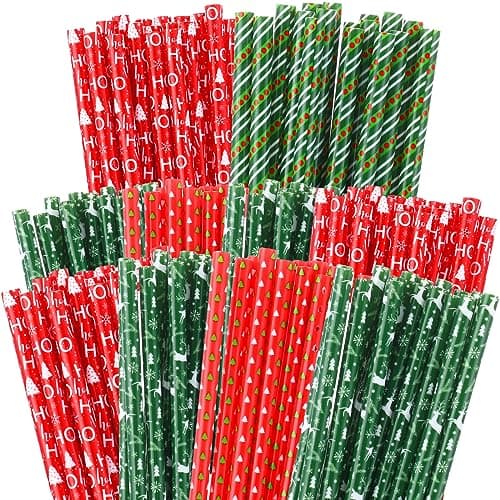 Uiifan 100 Pcs Christmas Straws Plastic Drinking Christmas 9 Inch 4 Styles Reusable Hard Straws for Holiday Birthday Wedding Family Party Favors SuppliesJoyous