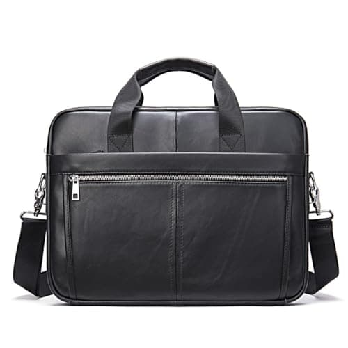 Hebetag Leather Business Briefcase Messenger Bag Handbag for Men Travel Work Office 14 Inch Computer Crossbody Shoulder Pack Pouch Black