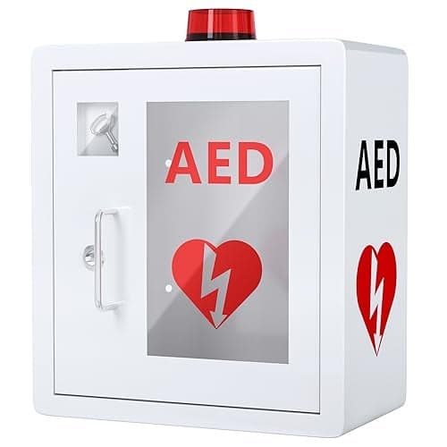 Wensha AED Defibrillator Wall Mounted Cabinet, Metal Steel Plate Storage Cabinet with Alarm and Light, fits All Brands Cardiac Science, 14.2'' x 7.9'' x 15.8''