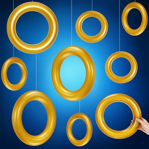 Hollowfly 6 Pcs Cartoon Party Decor Inflatable PVC Gold Rings Balloon Cartoon Themed Birthday Party Supplies for Gamers Birthday Decor Favors