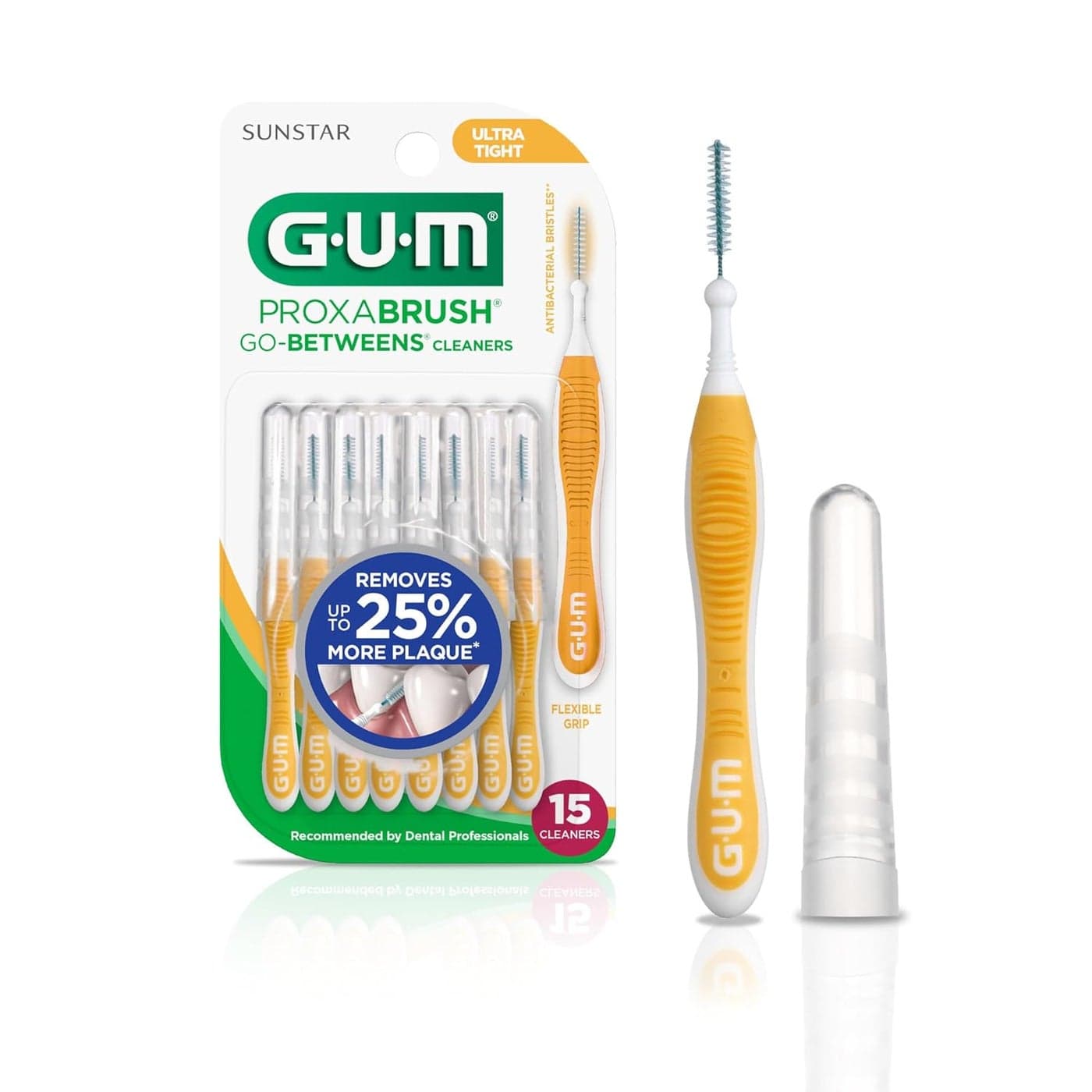 GUM Proxabrush GoBetweens Ultra Tight Interdental Brushes Soft Bristled Dental Picks for Plaque Removal Health Safe for Braces Dental Devices 15 Count