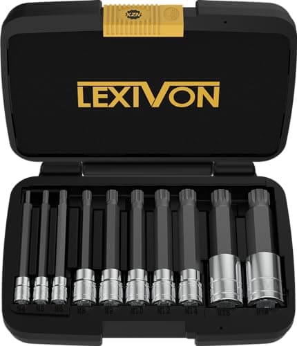 LEXIVON XZN Triple Square Spline Bit Socket Set Extra Long 4Inch 10Piece European Style M4 M18 Premium S2 Alloy Steel Enhanced Storage Case LX145L