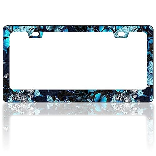 Blue Butterfly License Plate Frame Animal Insect License Plate Frames Funny Auto Accessory Bracket Stainless Steel License Plate with Screws for Women Men 6x12 Inch