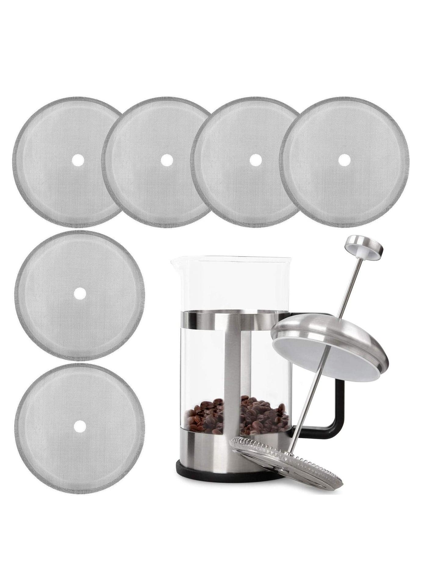 6 Pieces French Press Replacement Filters Mesh 4 Inch Stainless Steel Screen for 1000 ml 34 Oz 8 Cup