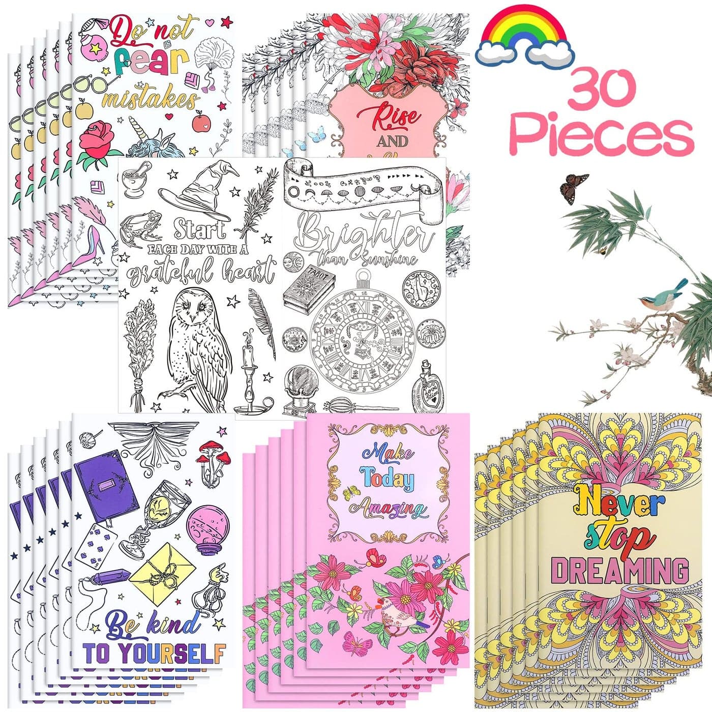30 Pcs Inspirational Coloring Book Bulk Mandala Mini Activity Books with Positive Quote Motivational Coloring Gifts for Kids Adults Stress Relieving Holiday Party Favors