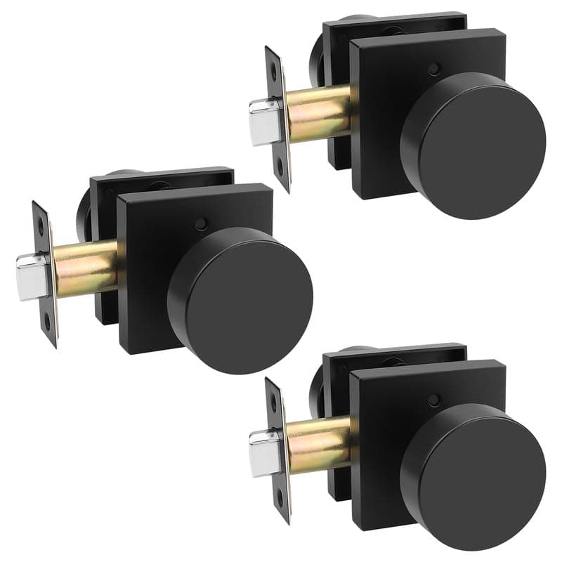 Probrico Black Door Knobs, Bedroom Door Locks, Interior Privacy Door Handles, Keyless Lock Door Knobsets, Square Rose, 6 Pack