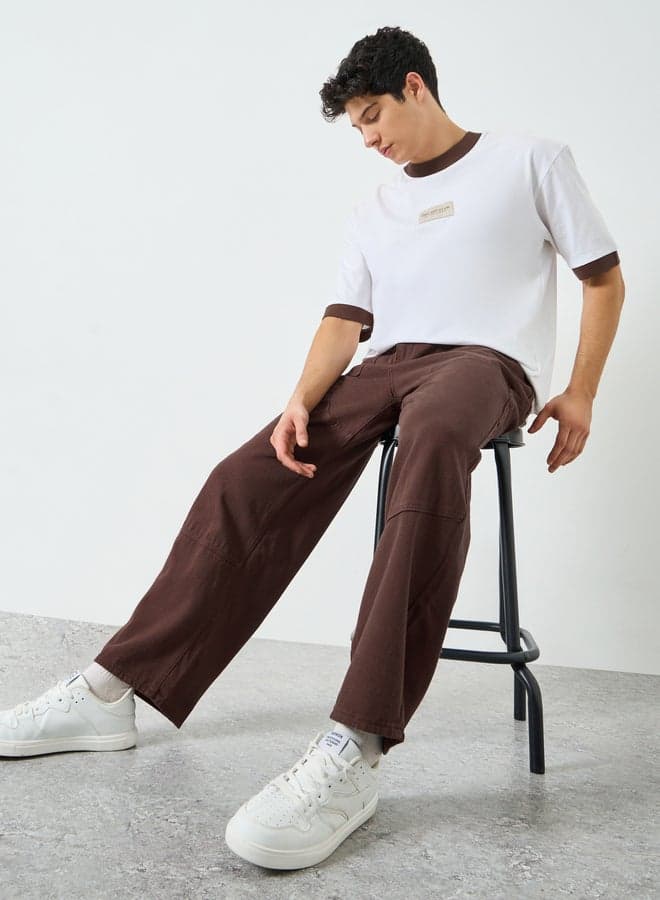Men Brown Embroidered Detail Straight Fit Jeans
