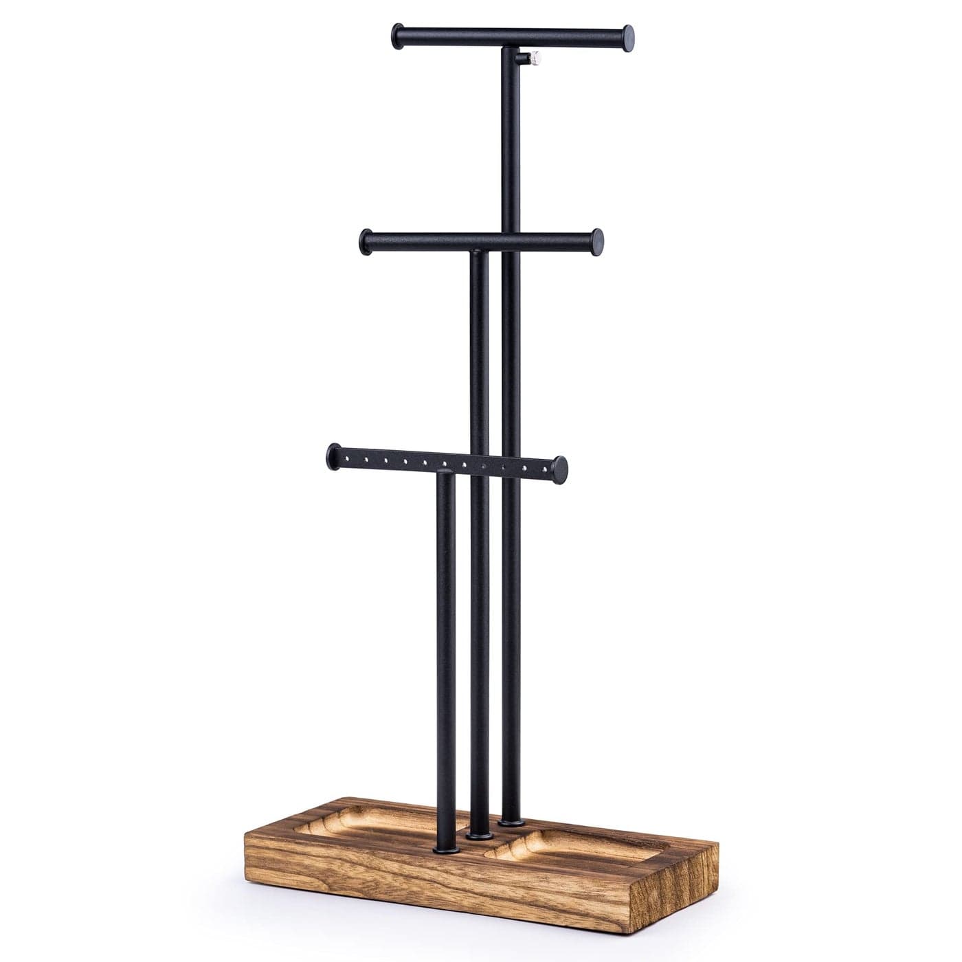 LoveKANKEI Jewelry Organizer Stand Metal Wood Base and Large Storage Necklaces Bracelets Earrings Holder Organizer Gift Black and Carbonized Black