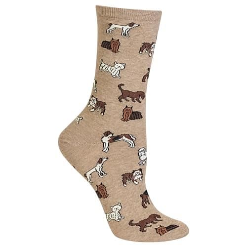 Hot Sox Women's Lovers Novelty Fashion Casual Crew Socks, Dogs (Hemp Heather), Shoe Size: 9-11