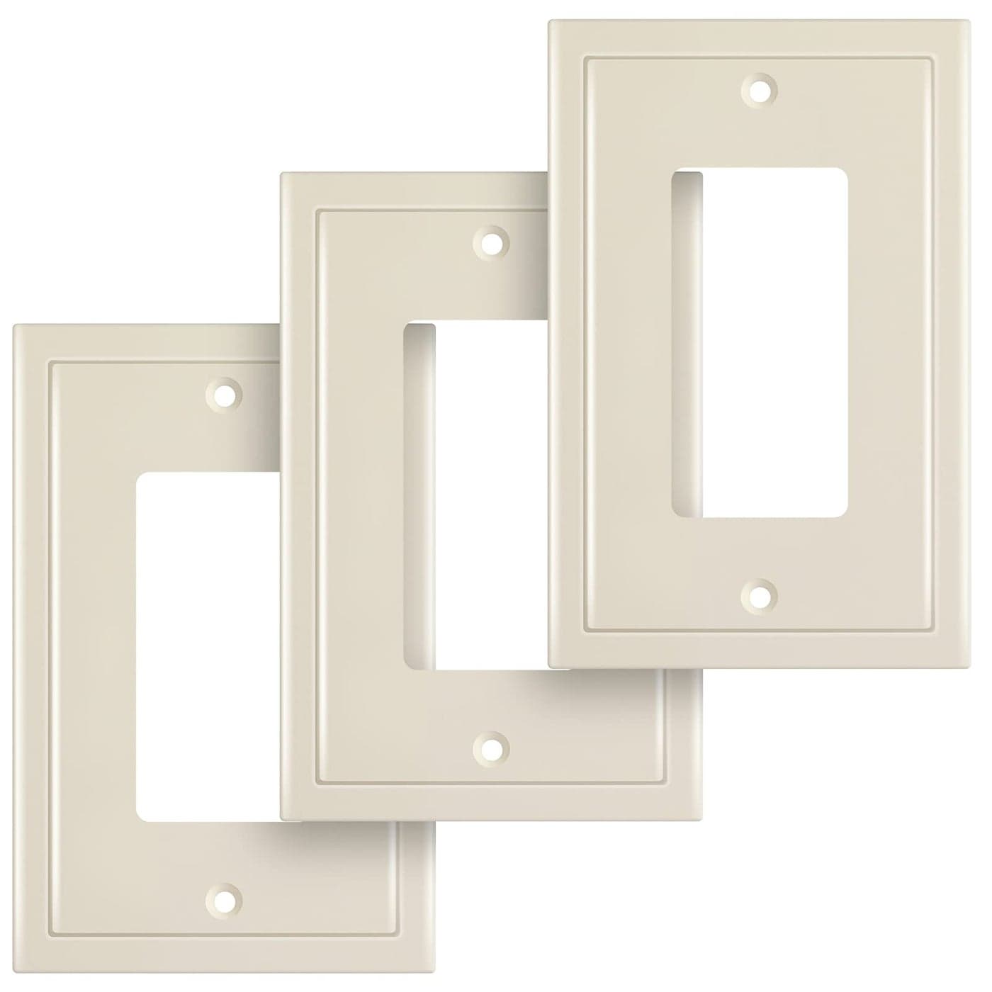 Henne Bery Modern Edge Decorative Wall Plate Switch Plate Outlet Cover Durable Solid Zinc Alloy Single Decorator 3PK Light Almond
