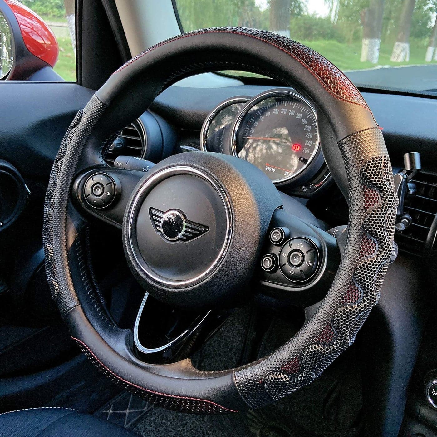 PINCTROT Steering Wheel Cover Great Grip with 3D Honeycomb AntiSlip Design Universal 14515 Inch Wine Red