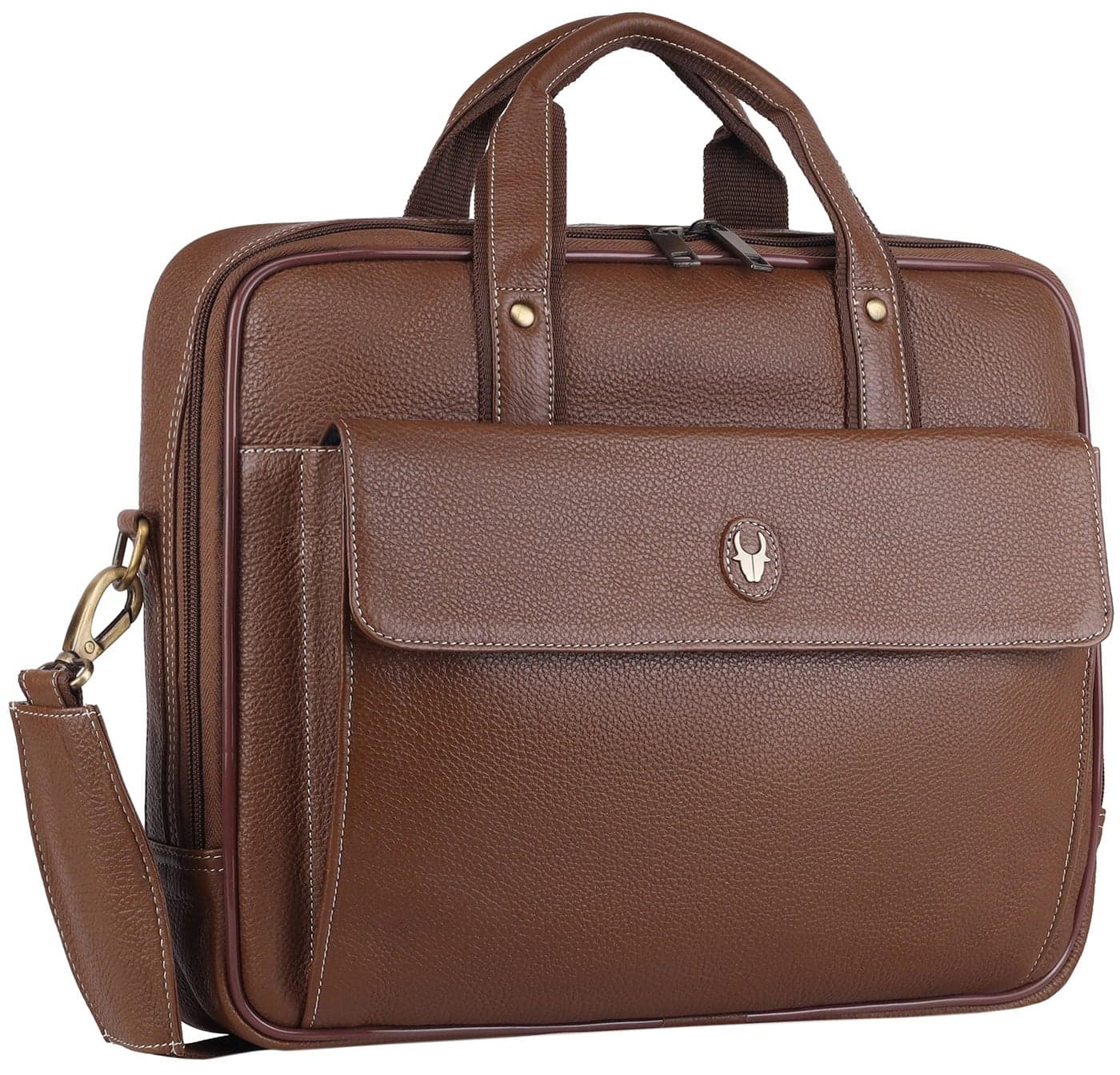 WildHorn Classic Leather Laptop Messenger Bag for Men I Padded Laptop Compartment I Carry Handles with Adjustable Strap (WALNUT)