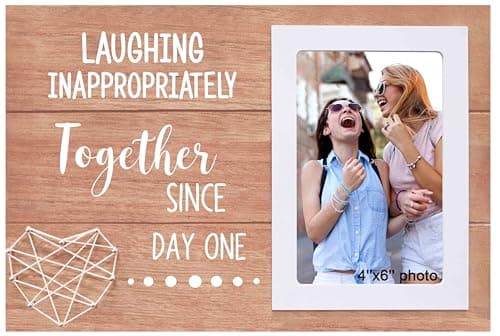 NZY Tourist Memorial Wooden Picture Frame Photo Frame Birthday Christmas Gift for Sister Best Friends Bestie Fits 6"x 4" Photo Travel Holiday Memorial Laughing Inappropriately