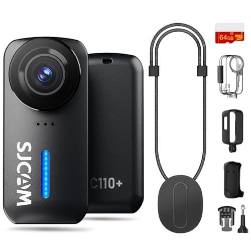 SJCAM C110+ 4K Mini Body Camera: 6-Axis Gyro Stabilization, 170° Wide Angle Magnetic POV Wearable Action Cam, 30M Waterproof, 64GB Card, Hands-Free Recording for Helmet, Motorcycle & Vlogging