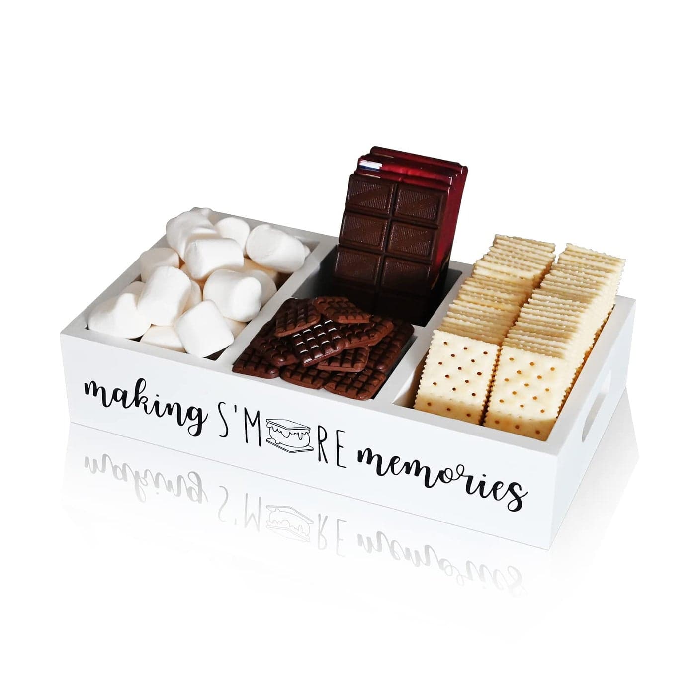 Farmhouse SMores Bar Holder with Cutout Handle Wooden Smores Station Accessories Organizer Large White Serving Tray