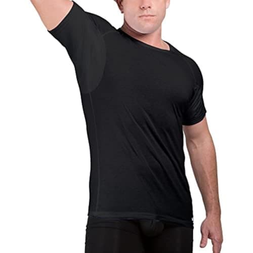 Ejis Sweatproof Undershirt for Men | Crew Neck Cotton | Classic Fit T Shirt with Sweat Pads | Odor Resistant | Blocks Sweat (X-Small, Black)