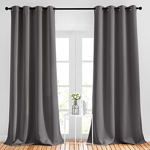 NICETOWN 95 inch Blackout Curtains - Triple Weave Energy Saving Thermal Insulated Solid Grommet Blackout Draperies for Living Room/Bedroom (1 Pair, W52 x L95, Grey)
