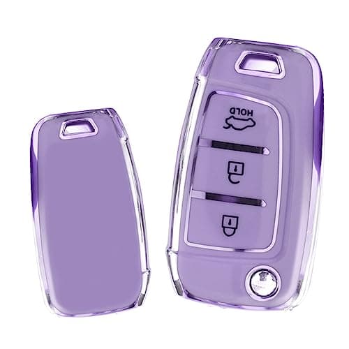 HIBEYO TPU Key Fob Cover for Hyundai Elantra Solaris 2 Tucson I30 I35 I40 Ix35 Kona Genesis Santa Fe Azera Verna Accent Celesta Sonata Accessories Key Shell Cover Flip 3 Button KeyPuprle