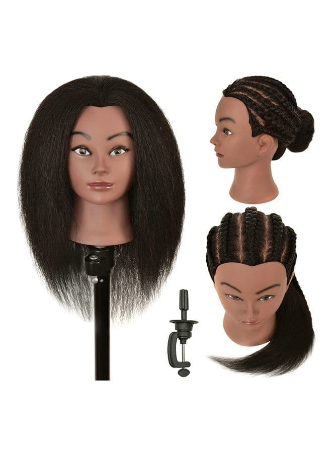 RIHANNAHAIR 100% Real Human Hair Mannequin Head with Stand Manikin Cosmetology Doll Training Head for Hairdresser Practice Braiding Styling Coloring Bleaching Dyeing Curling Cutting Display