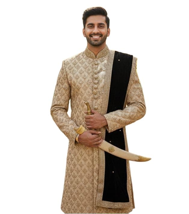 Navti Creations Men's Narrow Stole Dupatta in velvet for Kurta/Sherwani/Achkan/Suit (length-2.25m, Width -37cm) (Black)