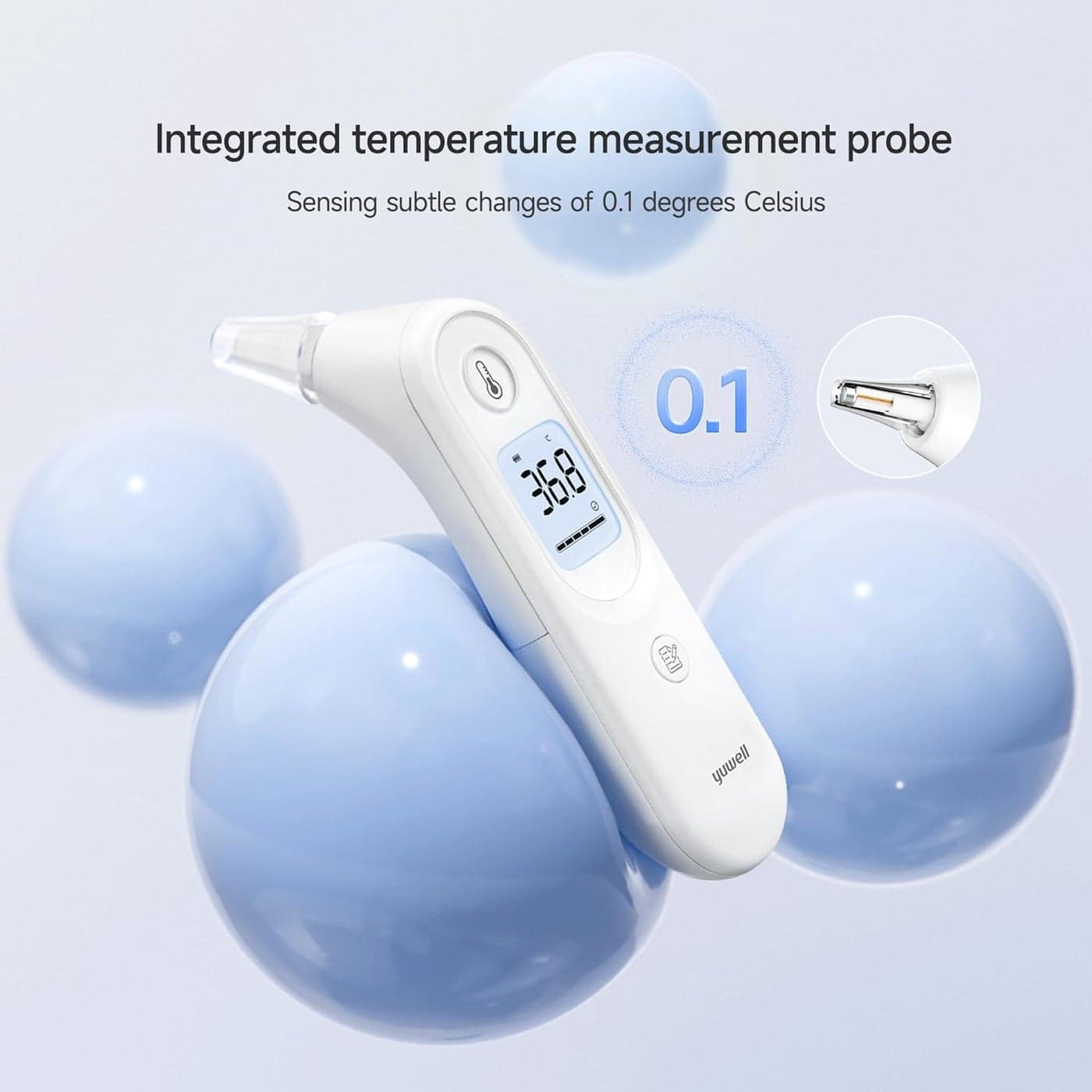 yuwell Ear Thermometer for Kids and Adult| Medical Graded, Digital Infrared Thermometer | Ideal for Home Use, High Temperature Reminder Large Display, 7 Reading Storage (YHT101)