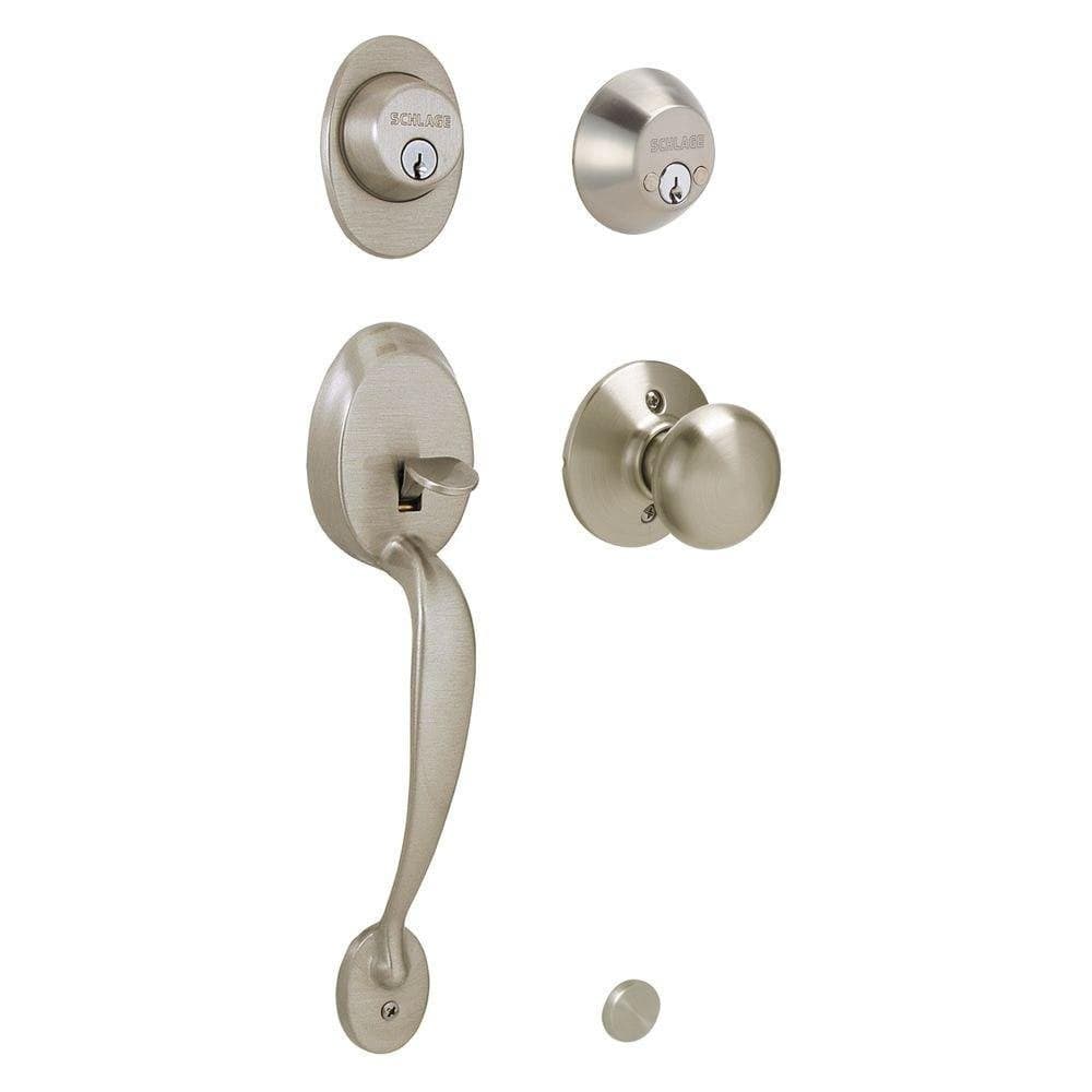 Schlage F62PLY619 Plymouth Handleset Keyed 2Sides with Plymouth Knob Satin Nickel Large
