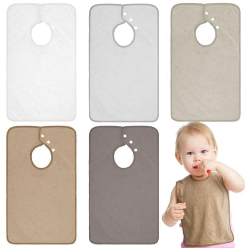 Hercicy Full Coverage Pullover Toddler Baby Bibs Terry Cloth Bibs with Snap Button for 0-4 Years Unisex Feeding Drooling(Classic,5 Pcs)