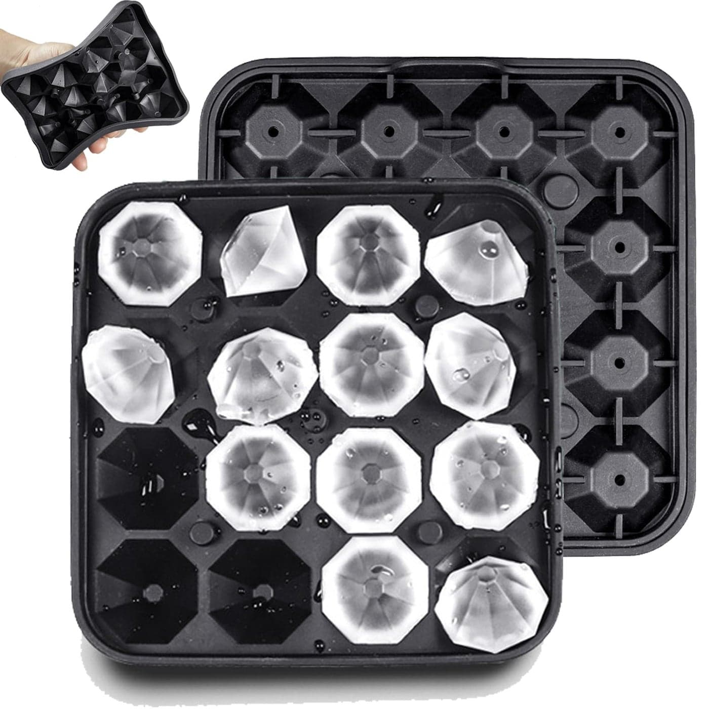Gwindrise Tiny Diamond Ice Molds Fun Shapes 2 Pack Small DiamondShaped Silicone Ice Cube Trays 16 Cubes Per Tray Easy Release BPAFree and Stackable Mini Ice Cube Trays with Lid