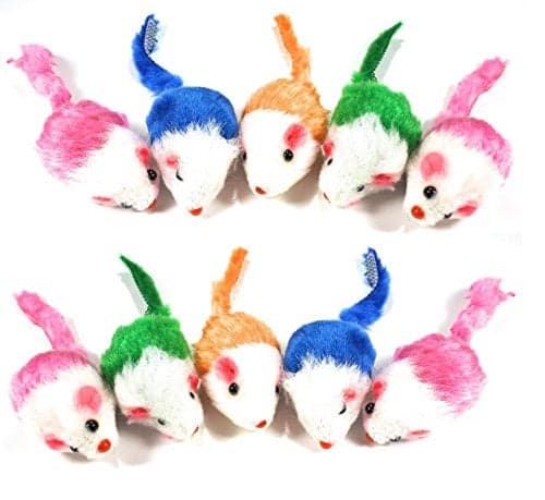 Play Fur Mice Cat Toys Mixed Bag of 10 Play Mice with Rattling Sounds 4 Color Variety Pack of Catnip Toy