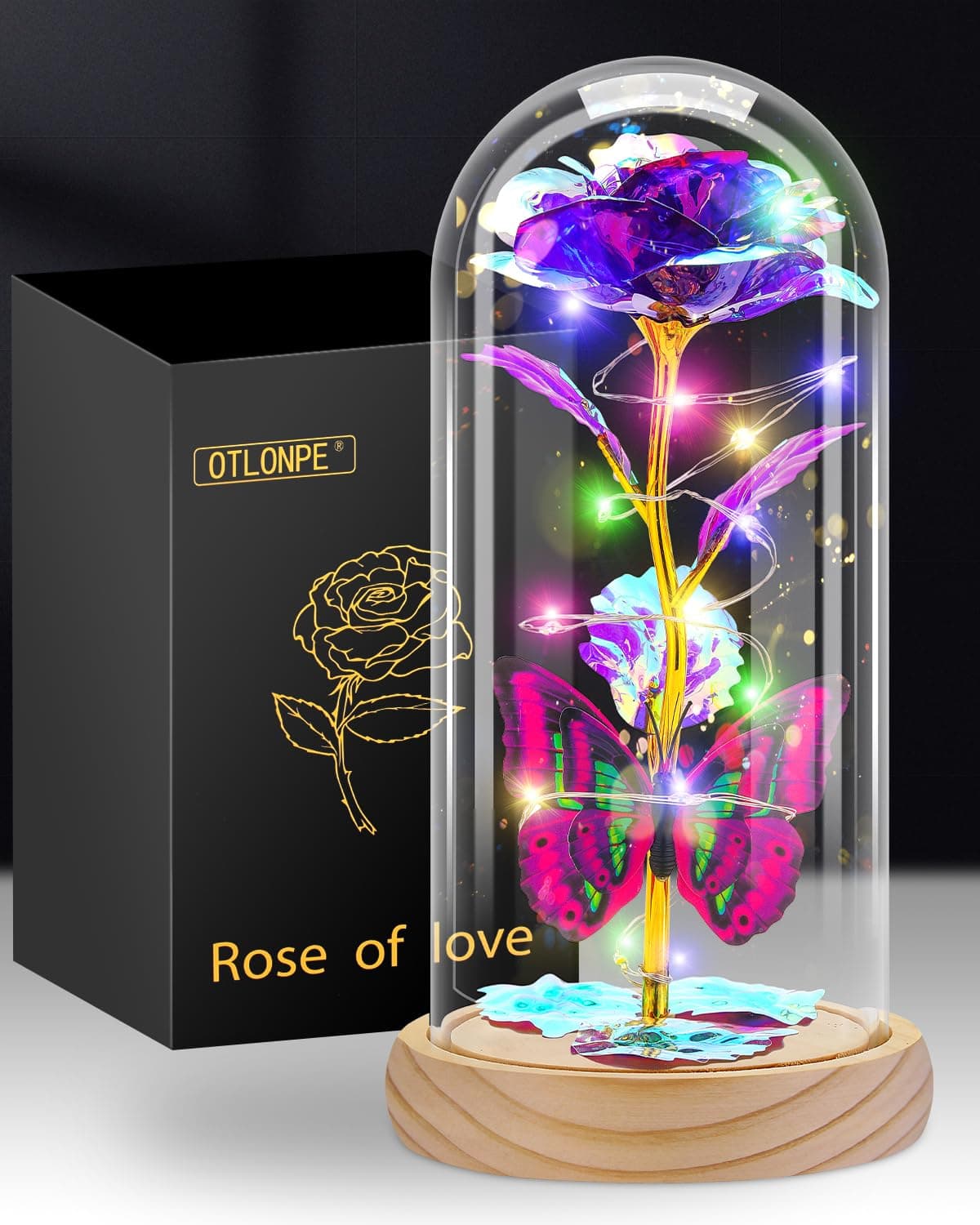 Otlonpe Glass Rose Flower Christmas Birthday Gifts for Women Mom Wife Girlfriend Her Handmade Led Light Up Roses Flowers Womens Gifts for Christmas Anniversary Wedding Valentines Mothers Day