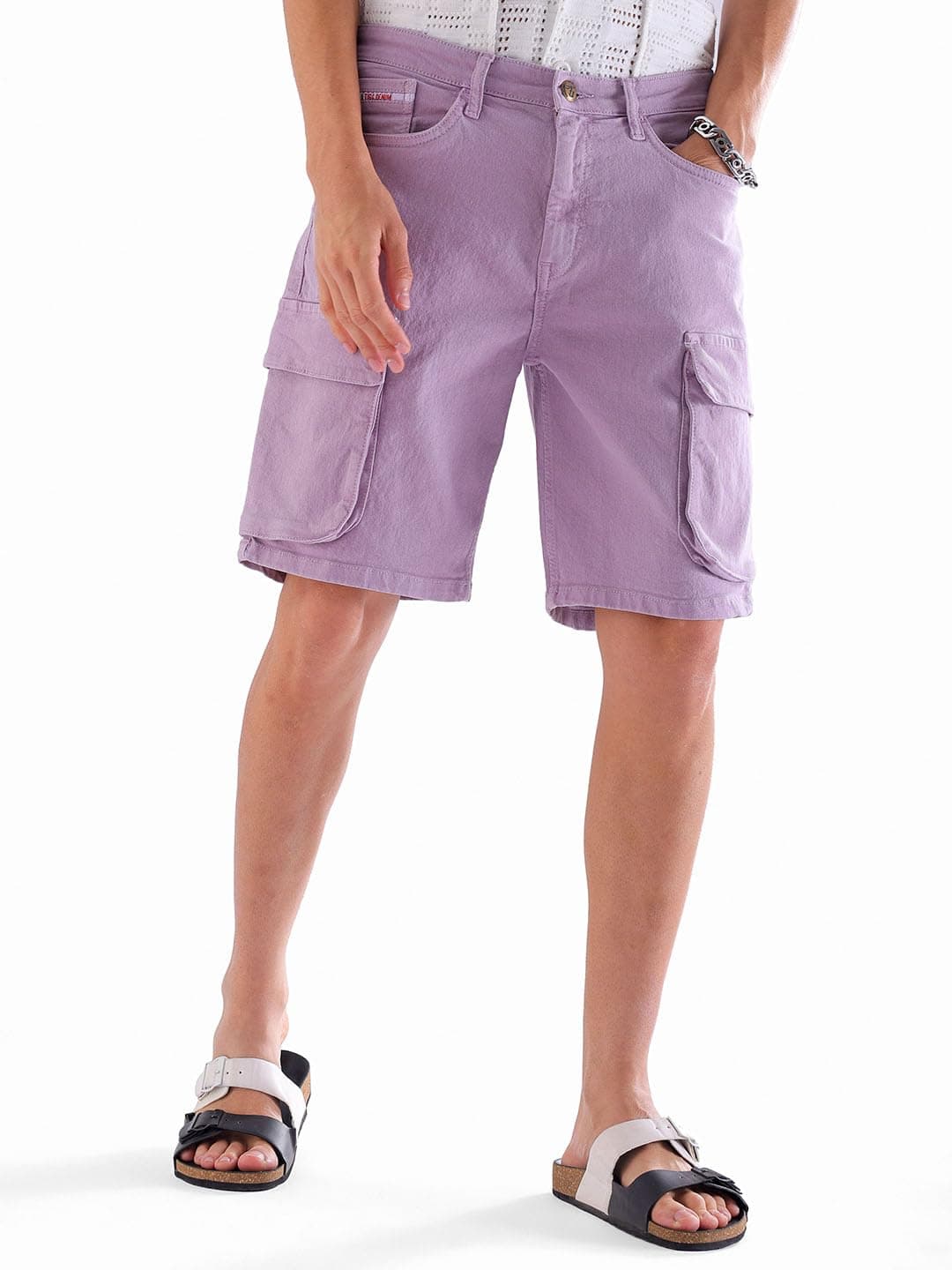 The Indian Garage Co Men G-505-CARGO Shorts Solid Mid-Rise Denim Cargo Shorts