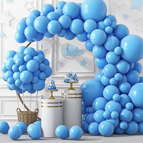 RUBFAC 129pcs Light Blue Balloons Different Sizes 18 12 10 5 Inch for Garland Arch Sky Blue Balloons for Birthday Gender Reveal Baby Shower Party Decoration