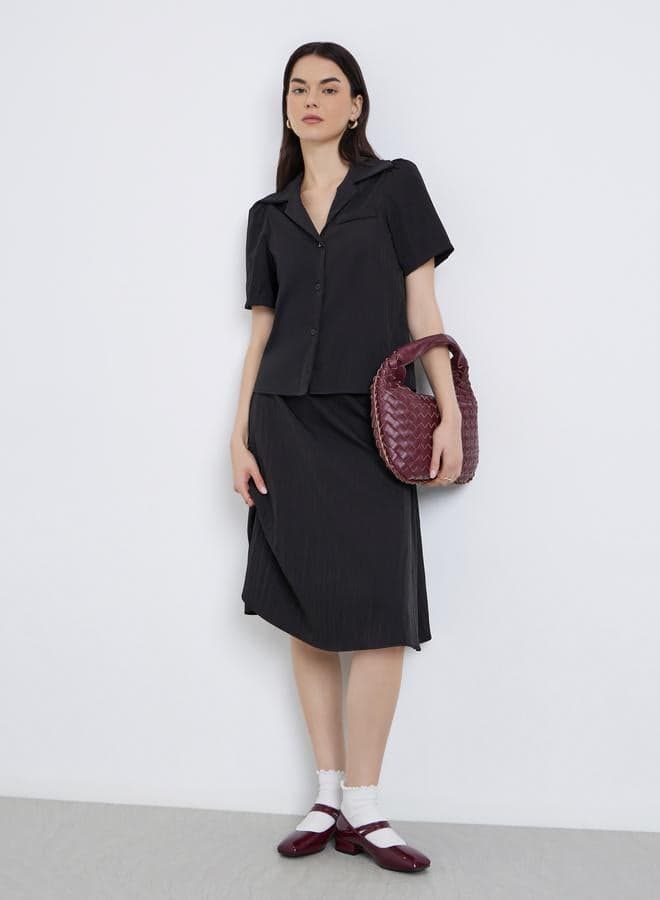 Women Solid Collared Shirt and Skirts Co-Ords