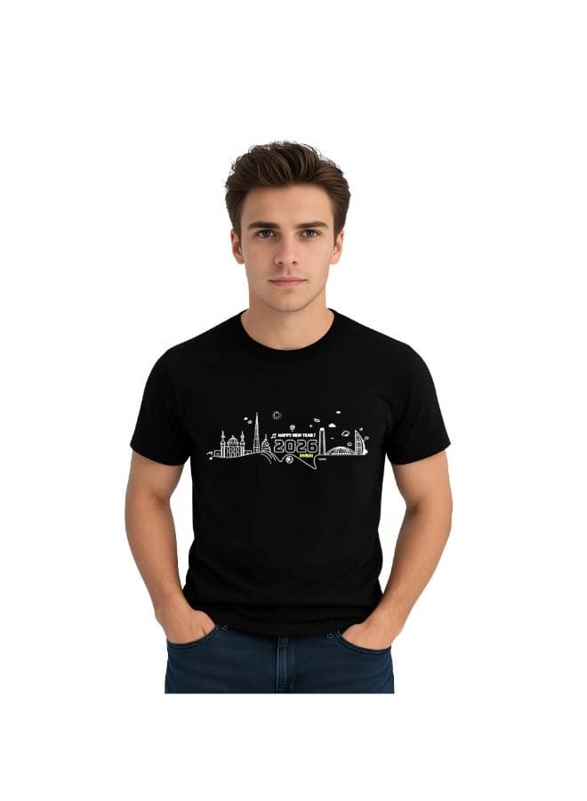 New Year Dubai Mens TShirt-Mens Round Neck T-Shirt With New Year And Dubai Design-Gift For Family And Friends — L