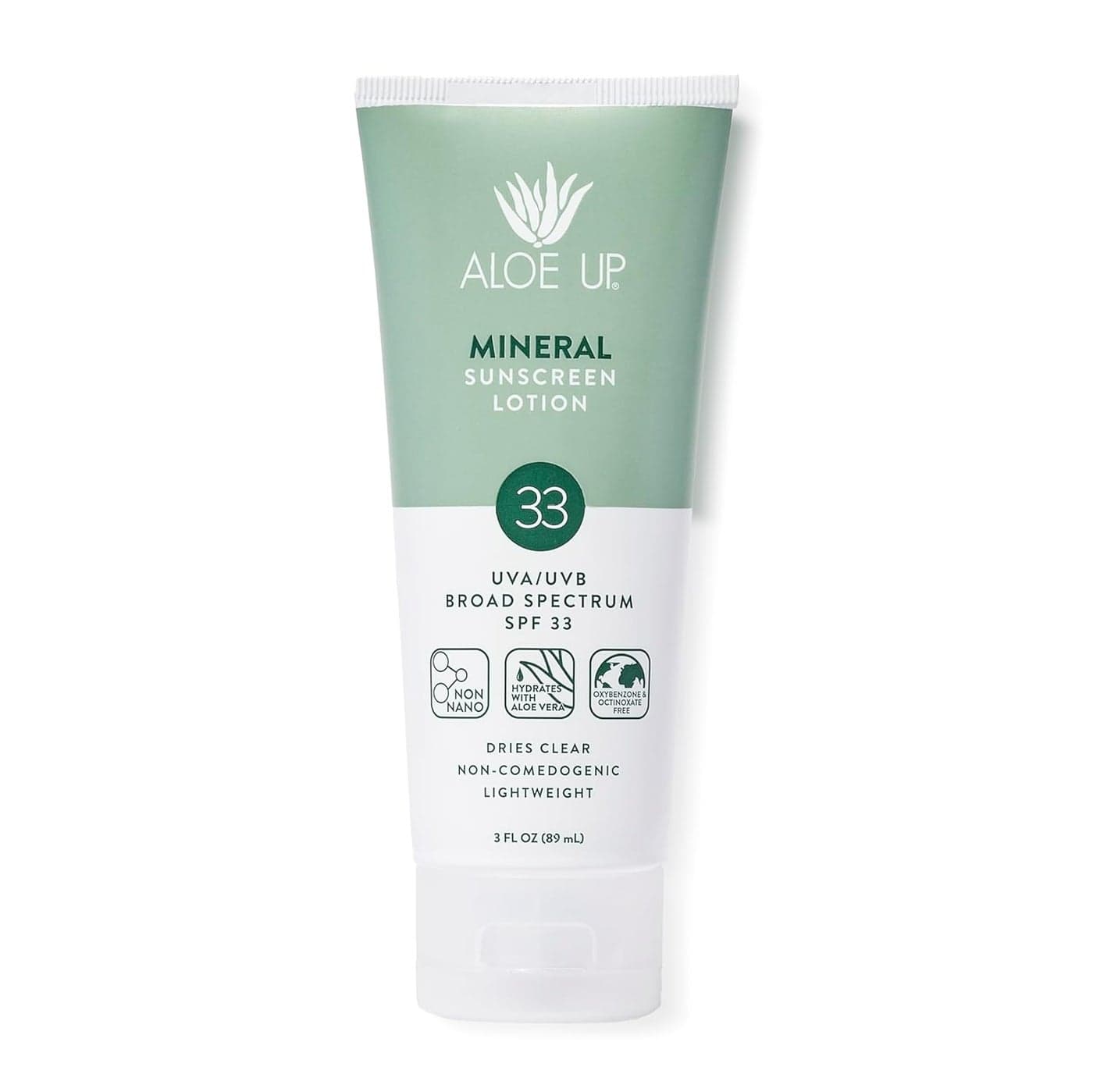 Aloe Up Mineral Sunscreen Lotion SPF 33 Broad Spectrum UVA/UVB Sunscreen Protector for Face and Body-With Gen2 Zinc Oxide and Aloe Vera Gel Dries Clear Reef Safe Coco-Mango Fragrance - 3 Oz