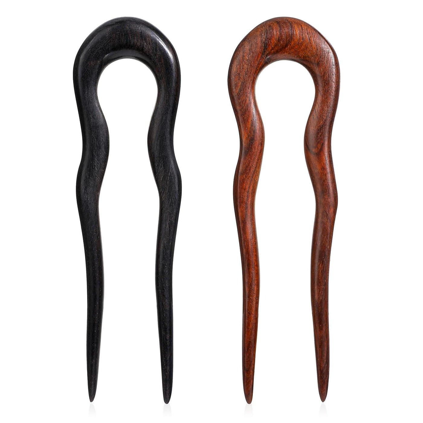 2 Pack Wooden Hair Sticks for Women U Shaped Hair Fork French U Shaped Hairpin with Two Prongs Hair Clips U Shape Hair Forks for Long Hair Frosted French Hair Pin Vintage Matte Hair Pins