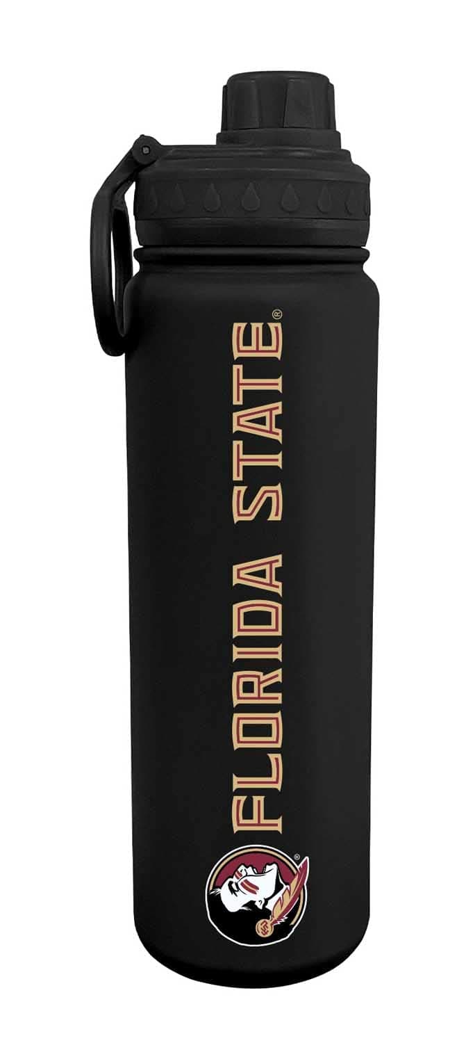Campus Colors NCAA Stainless Steel Water Bottle Twist on cap 24 oz Carry Clip Keeps Your Drinks Hot or Cold for Hours Florida State Seminoles Black