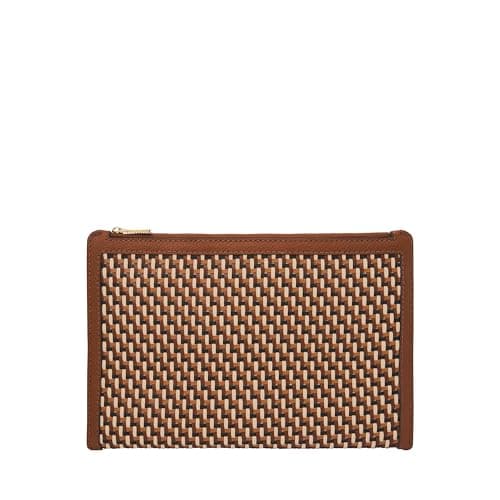Fossil Womens Gift Faux Leather Pouch Neutral Woven Model SLG1612249