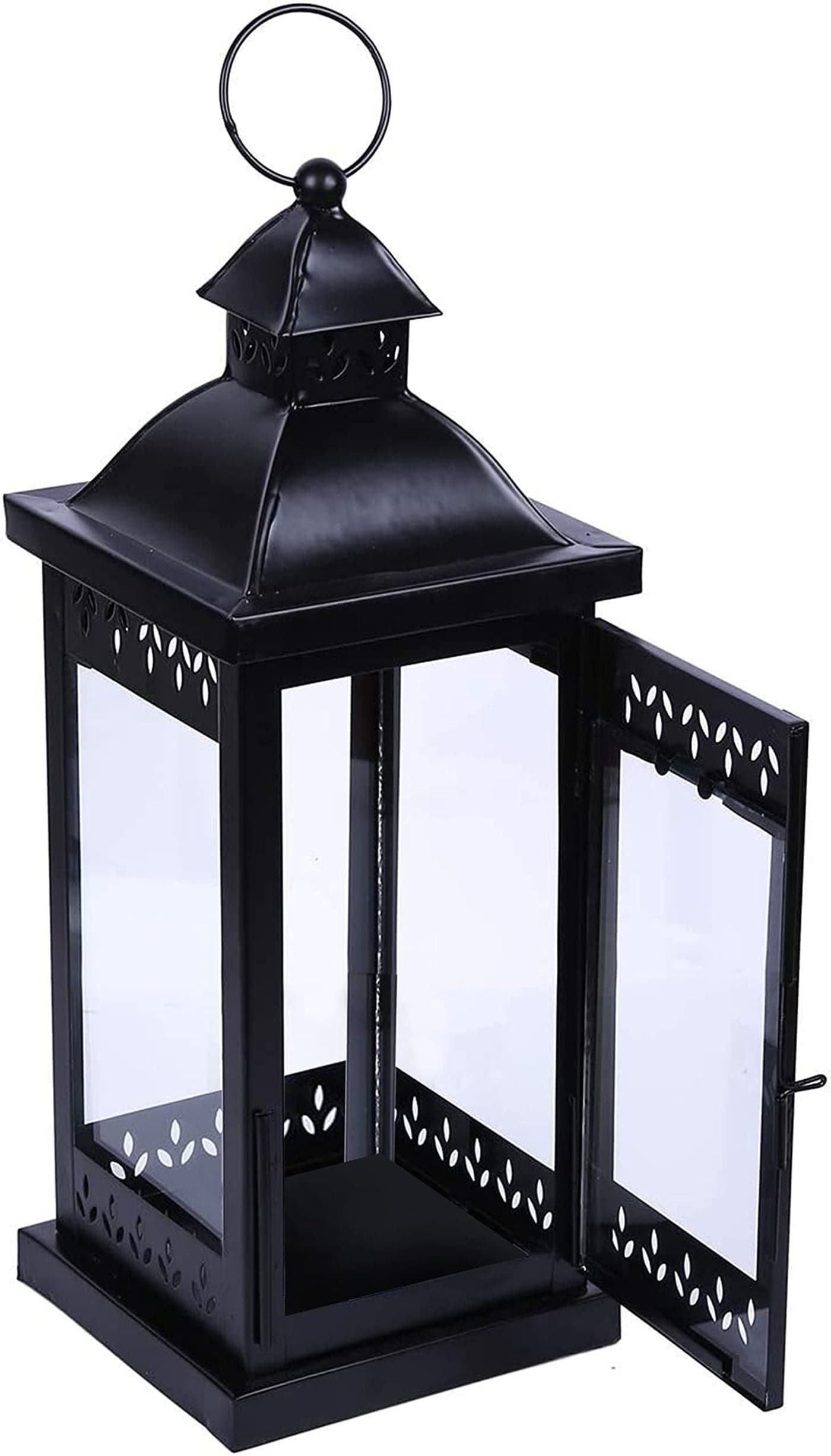 Hosley 15 Clear Glass Iron Lantern Large Black Classic Style Decorative Candle Holder for Weddings Parties Aromatherapy Spa LED Candles Home Dcor Gift