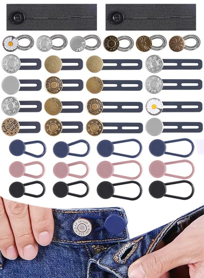 Pants Button Extender, 36 Pcs Jeans Seamless Adjustable Invisible Waistband Extender, with Fabric Waistband and Zinc Alloy Buttons, Comfortable Design for Pants and Jeans