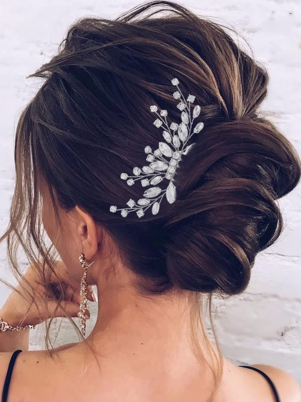 Jakawin Bride Wedding Hair Comb Crystal Hair Piece Silver Rhinestone Headpiece Bridal Hair Accessories for Women HC113 Silver