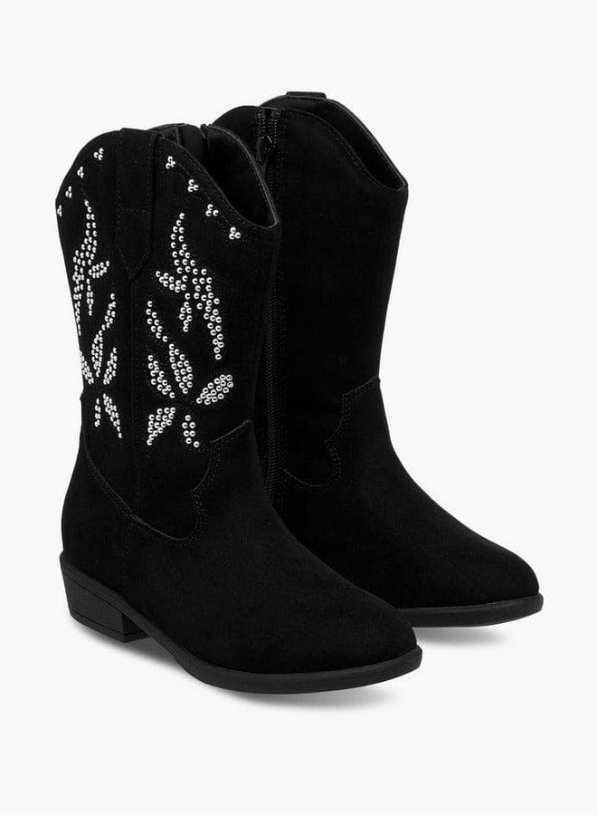 Embellished High Cut Boots with Zip Closure — 32 EU