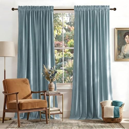 NICETOWN Stone Blue Room Darkening Curtains for Girls' Bedroom (2 Panels, 52-inch Wide x 96-inch Long), Light Blue Thermal Insulated Drapes for Living Room, Extra Long Window Treatments