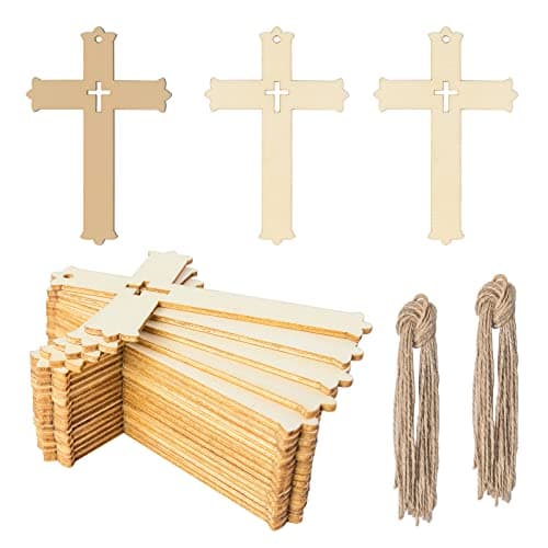 Cross Shape Wooden Blank Cross Wood with Twines Art Unfinished Ornaments for Easter Religious and Church Events Christmas Wedding Birthday Party Christmas Thanksgiving Day Decoration 20Pcs