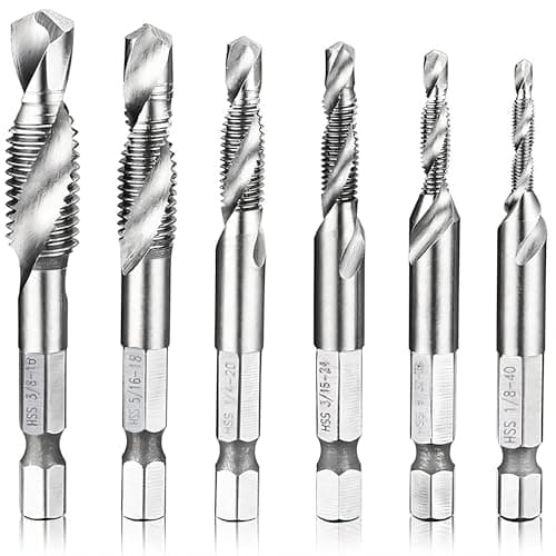 Hymnorq 6-Piece Combination Tap and Drill Bit Set with Dual Twist Flute and 118° Split Point, High-Speed Steel, 1/4" Hex Shank, Ranging from BSW 1/8"-40 to BSW 3/8"-16