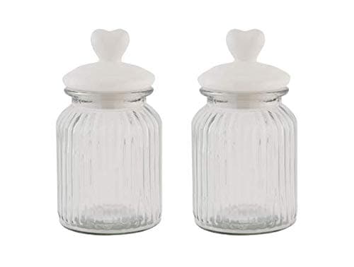 HOMIES, Set of 2 Pieces, Decorative Food Storage Glass Mason Sealed airtight Jars Container with White Ceramic Heart Lid for Home Kitchen and Commercial Use (Size: 11 * 11 * 20cm), 1000 ml