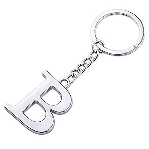 Initial Letter Keychain Alphabet Key Rings Stainless Steel Letter Charm Keychain for Women (Letter B)