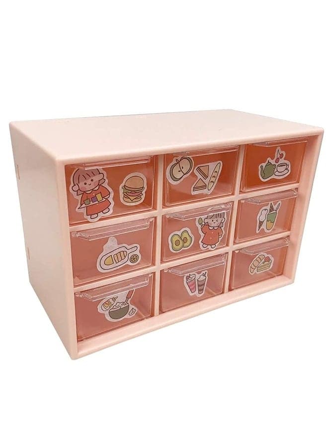 Drawer Organizer Mini Plastic, Art Craft Organizers and Storage Used In Desk, Vanity in Home Or Office, 9 Removable Drawers for DIY Crafts, Art Supply, Office Supplies and Jewelry (Pink)