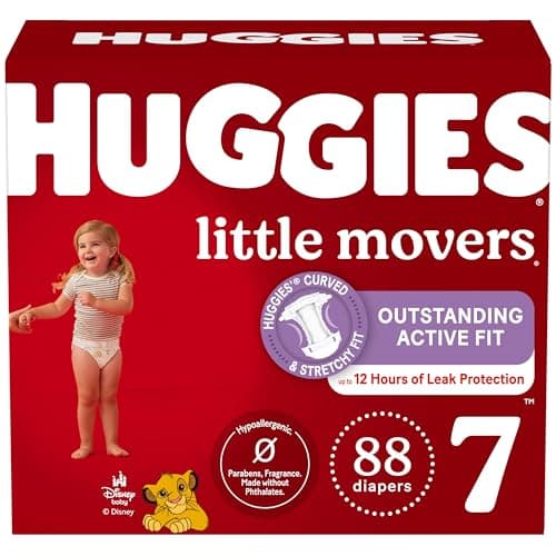 Huggies Size 7 Diapers, Little Movers Baby Diapers, Size 7 (41+ lbs), 88 Count (2 Packs of 44), Packaging May Vary