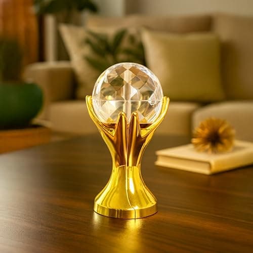 HindCraft Colorful LED Crystal Globe Table Lamp with Golden Handstand + 360° Rotating Disco LED Bulb – Multi-Color Light for Home, Party, Bedroom, Office – Mothers Day Gift & Décor